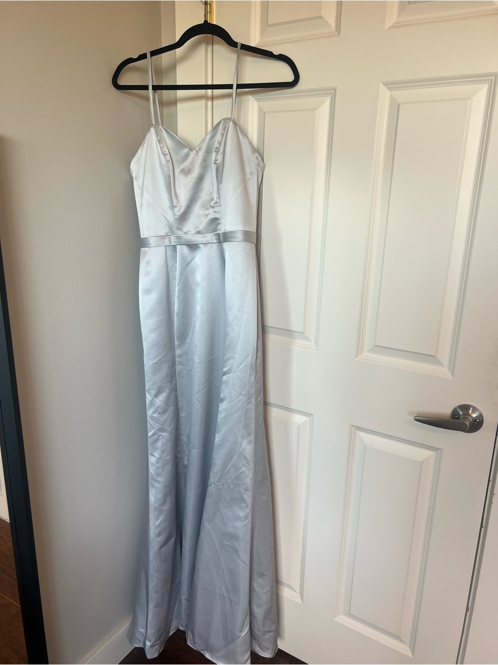 SORELLA VITA Silver Satin Spaghetti-Strap Maxi Gown